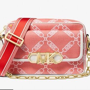 MICHAEL Michael Kors Pink and White Quilted Crossbody Bag with Gold Hardware